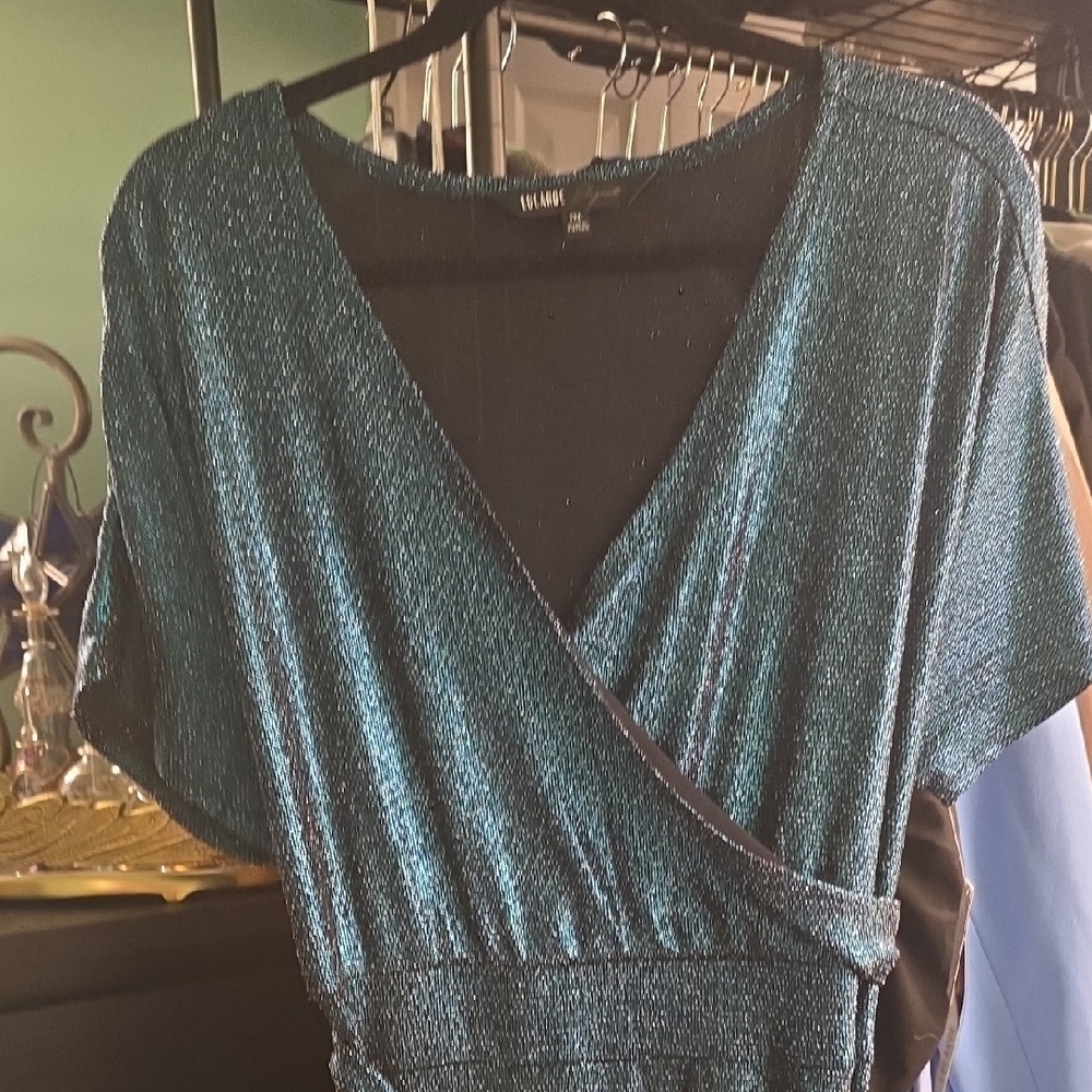 LuLaRoe Elegant Black and Teal Dress
